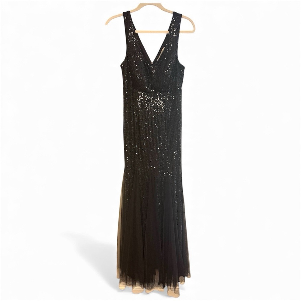 NWT‎ Aarfar Sleeveless Formal Black Sequin V-neck Dress  Black tie whimseygoth